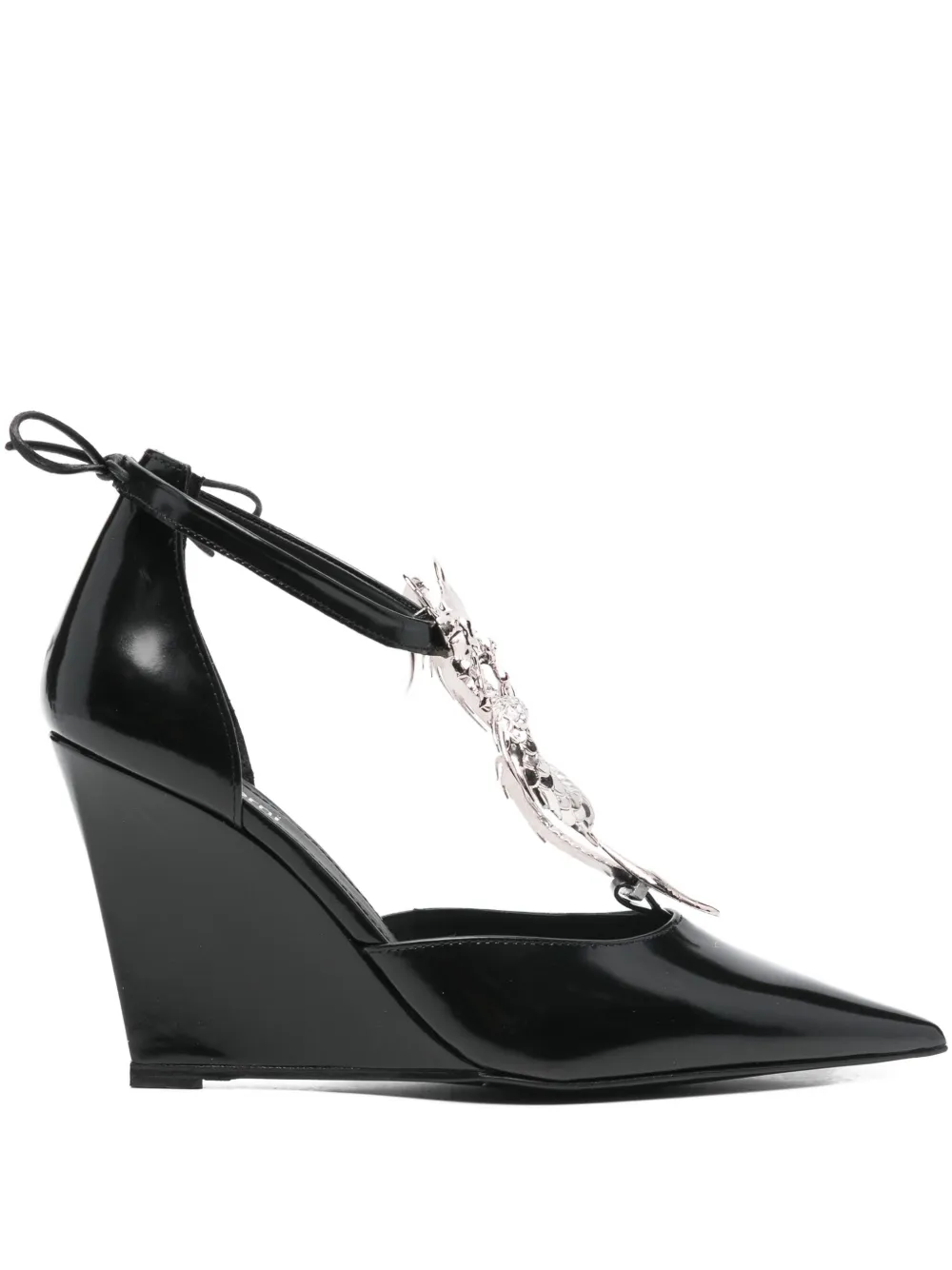Coperni Dragon Embellished Leather Wedge Pumps In Black