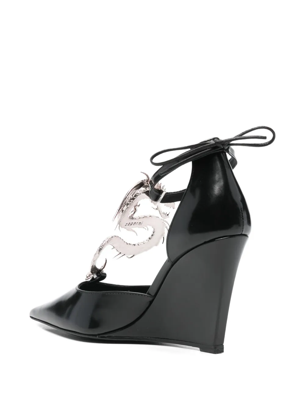 Coperni Dragon Embellished Leather Wedge Pumps In Black