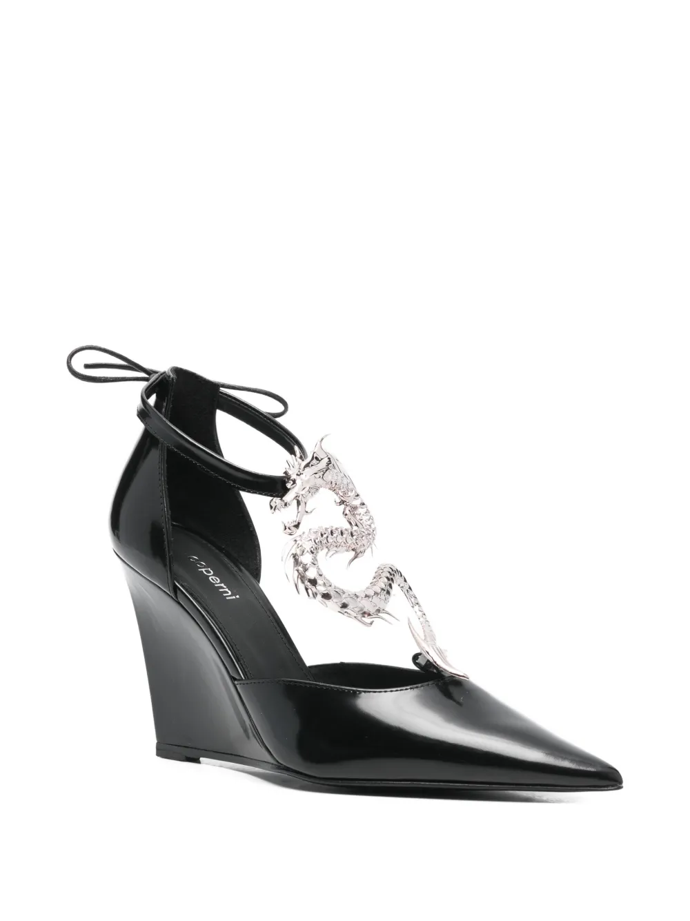Coperni Dragon Embellished Leather Wedge Pumps In Black