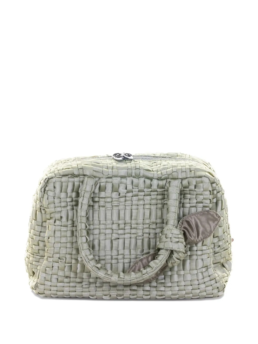 Maria La Rosa woven-texture bow-detail tote bag - グリーン Maria La Rosa woven-texture bow-detail tote bag - グリーン