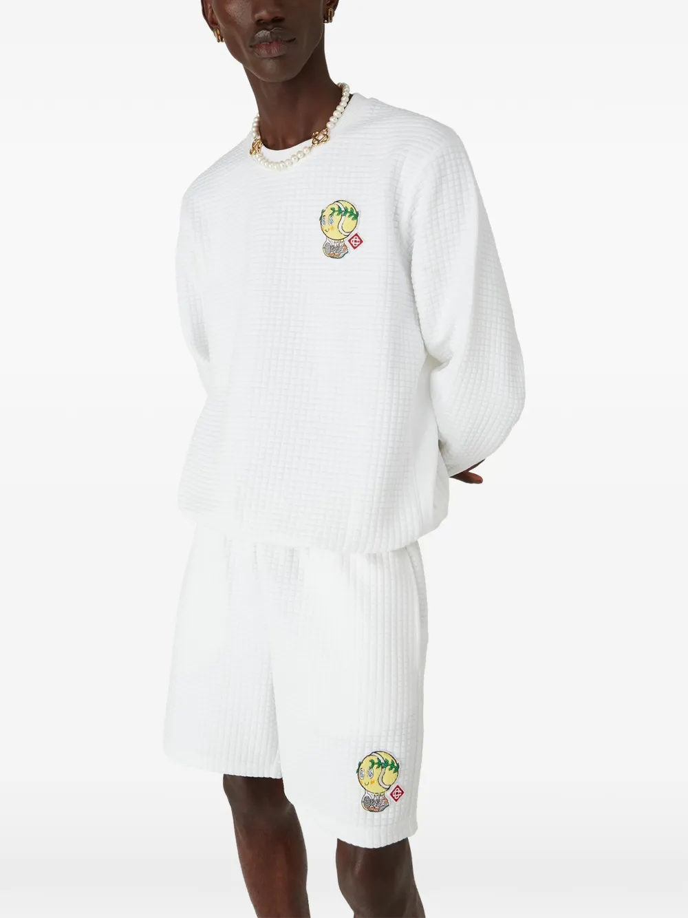 Casablanca Graphic Cotton Sweatshirt in White, view 4