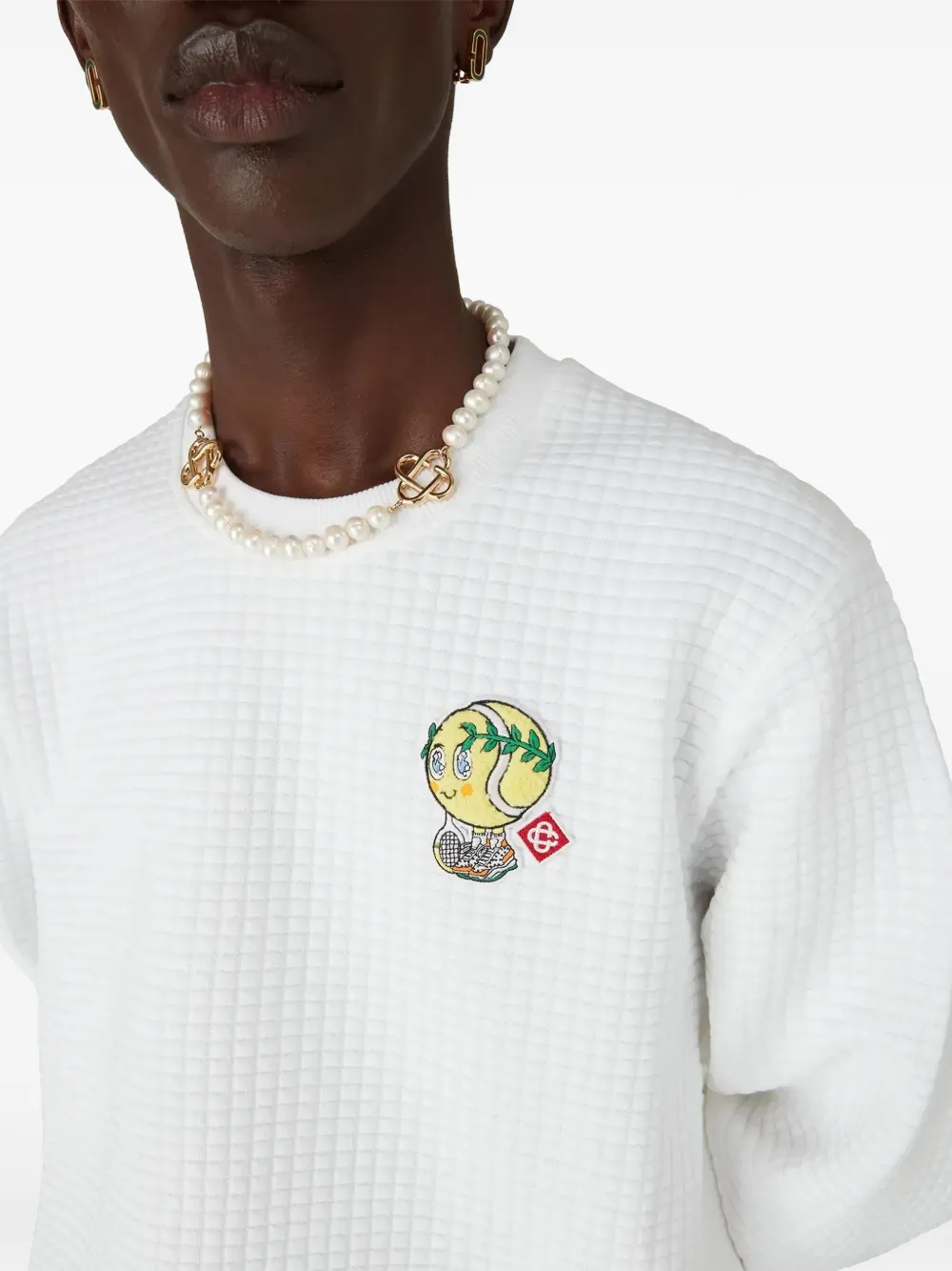 Casablanca Graphic Cotton Sweatshirt in White, view 5