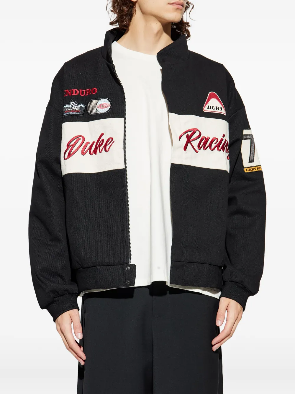 Duke & Dexter Mens Black Dr1 World Championship Embroidered Cotton Jacket