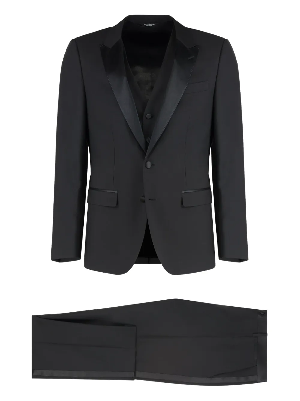 Dolce & Gabbana Stretch Wool Three-pieces Suit In Black