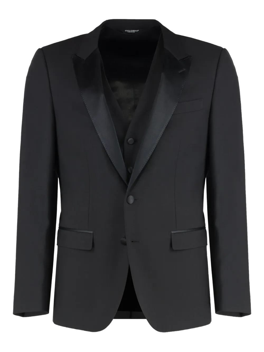 Dolce & Gabbana Stretch Wool Three-pieces Suit In Black