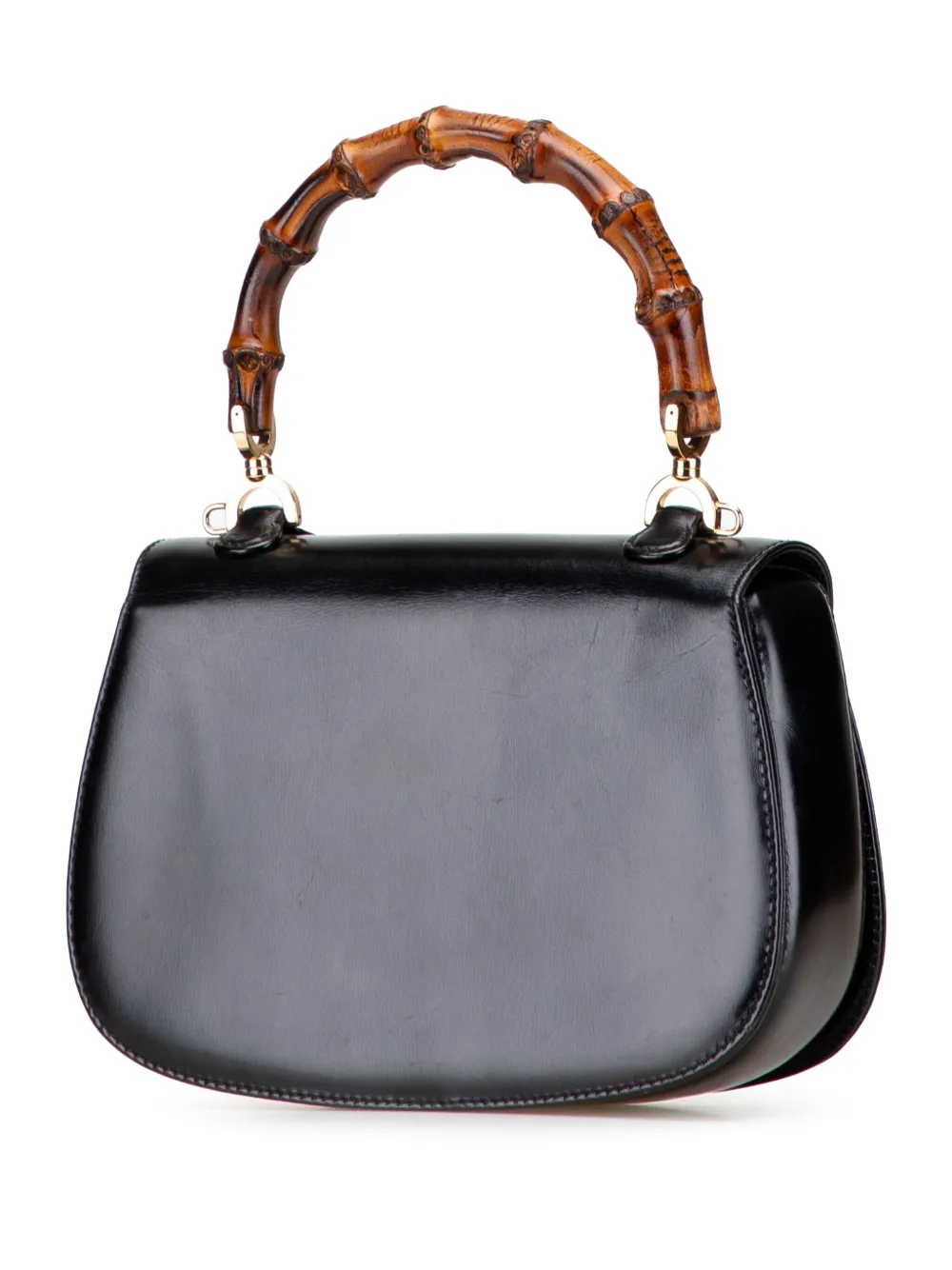 Pre-owned Gucci 20th Century Calfskin Bamboo Night Satchel In Black
