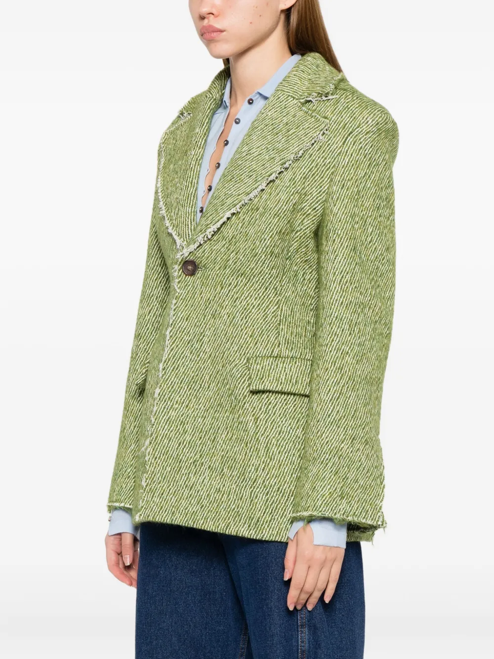 Séfr Lapel Long-sleeved Suit Jacket In Green