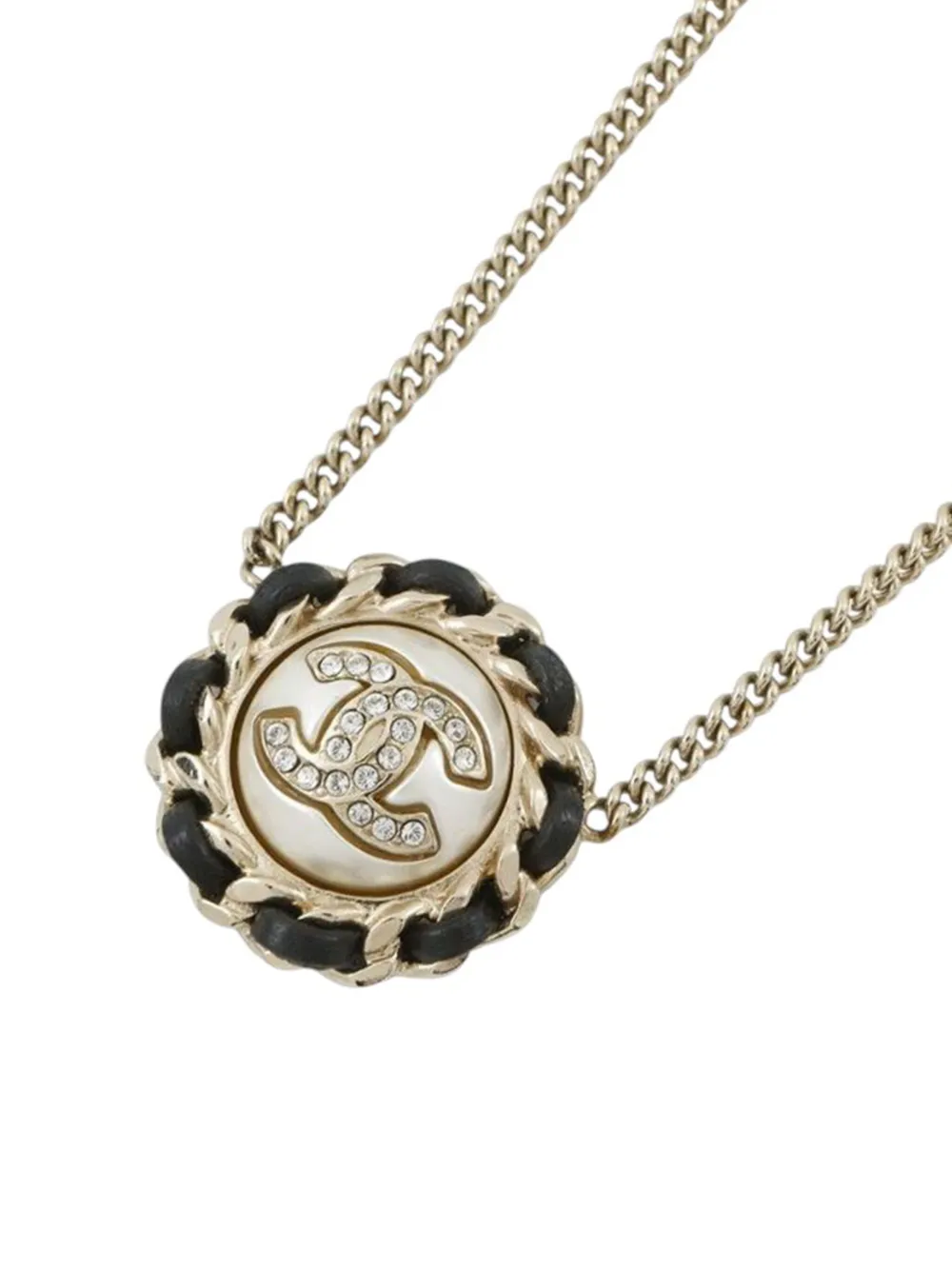 CHANEL Pre-Owned 2021 ゴールドプレーテッド フォーパール ココマーク ラインストーン ペンダント コスチューム