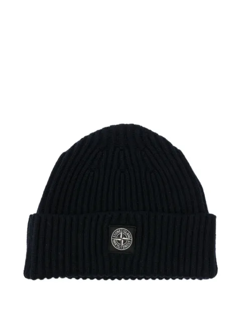 Stone Island Junior ribbed logo-patch beanie