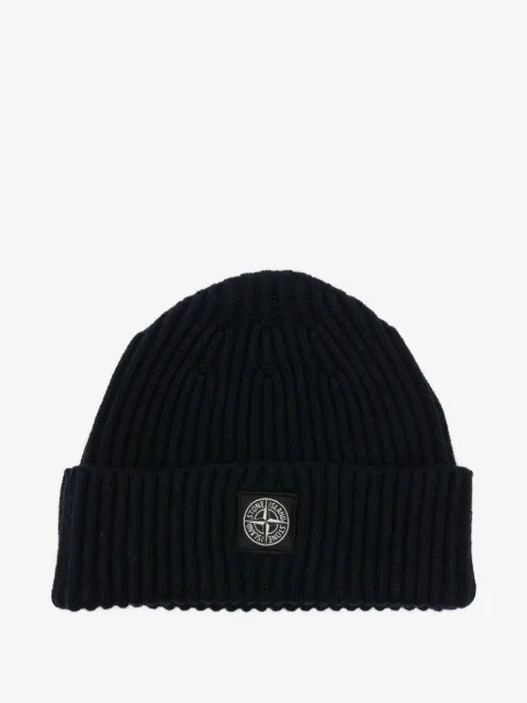 Stone Island Junior ribbed logo-patch beanie
