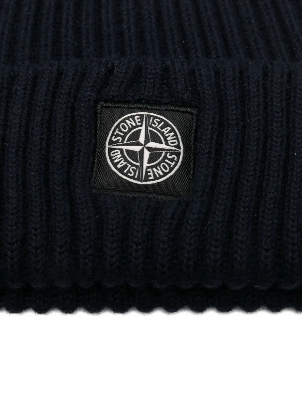 Stone Island Junior Geribbelde muts met logopatch Blauw