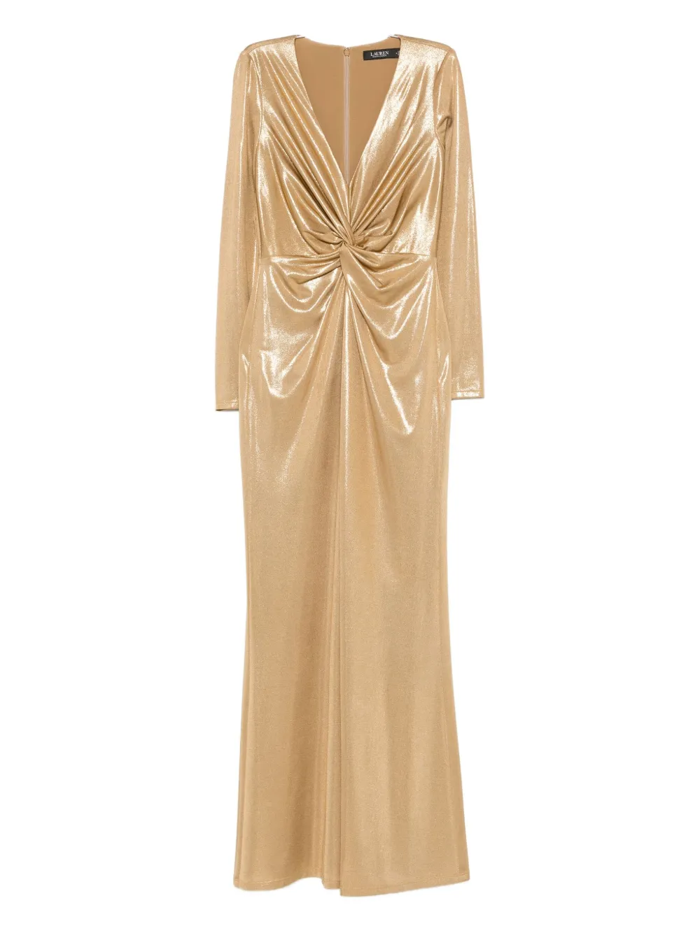 Ralph Lauren Knot-detail Long-sleeve Dress In Gold