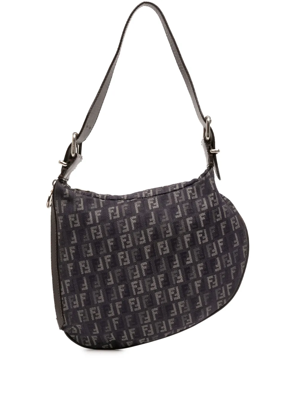 Pre-owned Fendi 2000-2017 Zucchino Denim Oyster Shoulder Bag In Black