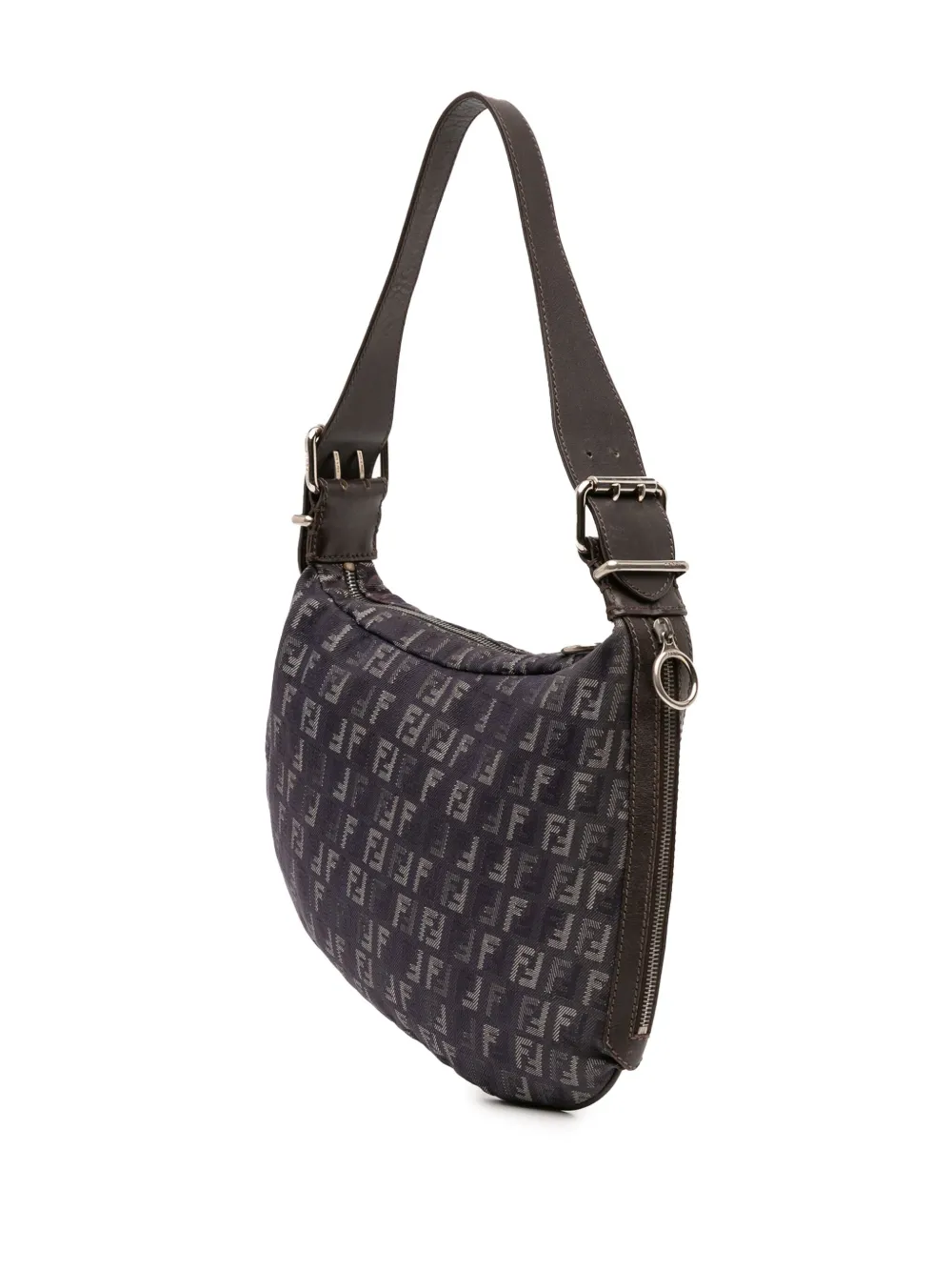 Pre-owned Fendi 2000-2017 Zucchino Denim Oyster Shoulder Bag In Black