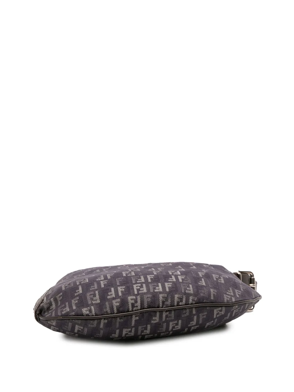 Pre-owned Fendi 2000-2017 Zucchino Denim Oyster Shoulder Bag In Black
