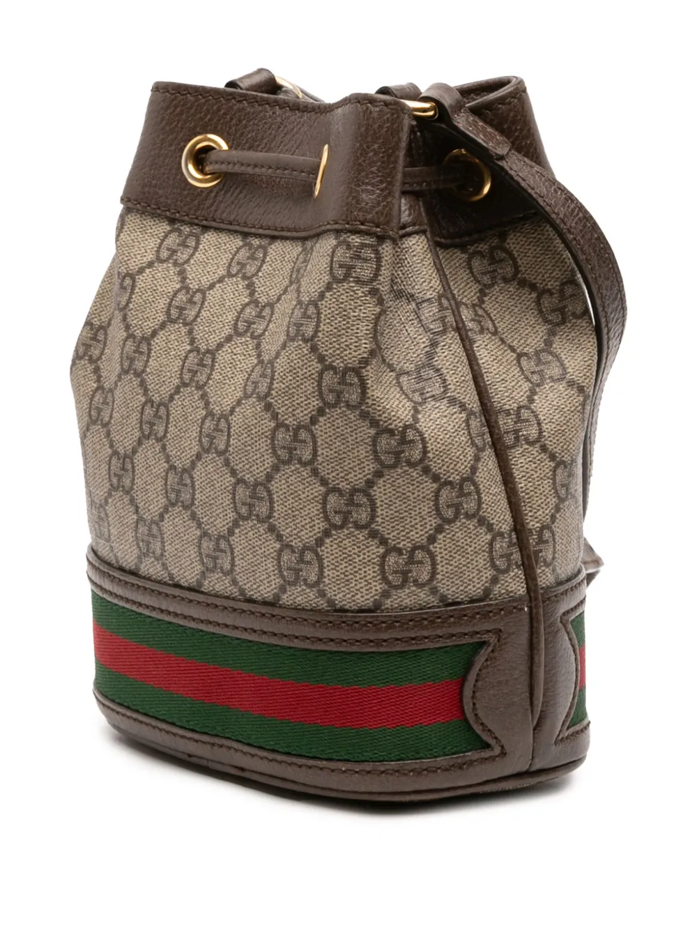 Pre-owned Gucci 2016-2025 Mini Gg Supreme Web Ophidia Bucket Bag In Brown