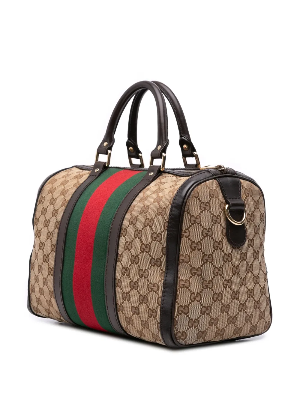 Pre-owned Gucci 2016-2025 Medium Gg Canvas Web Joy Boston Bag Satchel In Brown