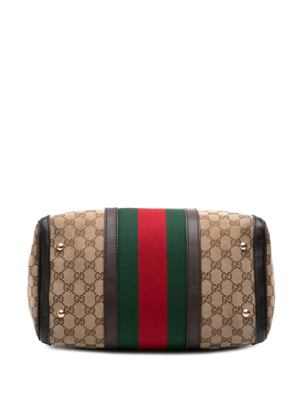 Pre-owned Gucci 2016-2025 Medium Gg Canvas Web Joy Boston Bag Satchel In Brown
