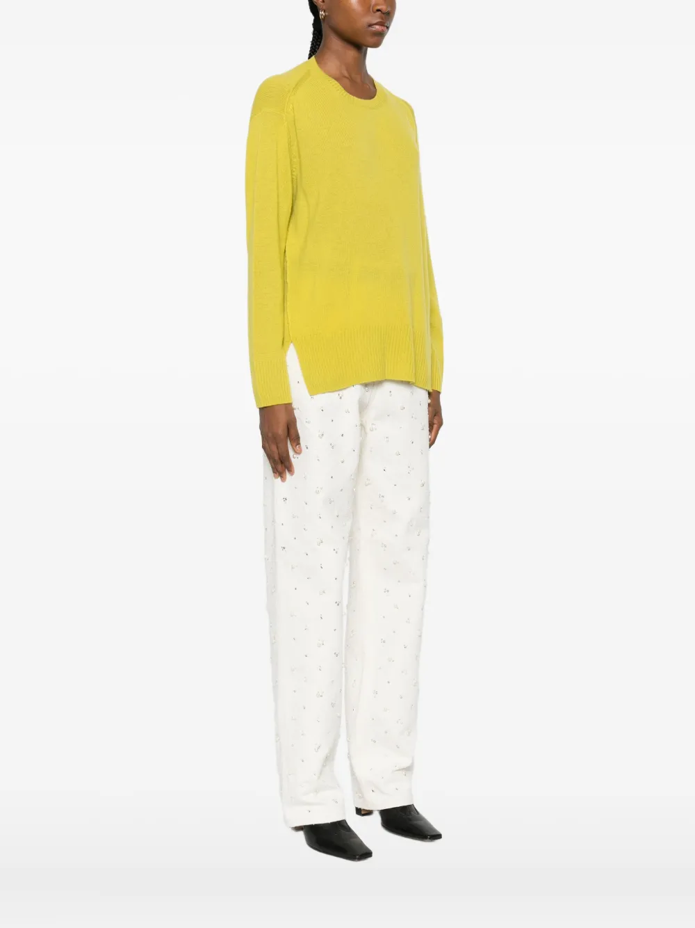 Be You Side-slits Sweater In Yellow