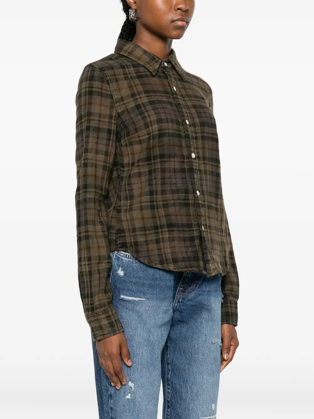 R13 Check-pattern Buttoned Shirt In Green