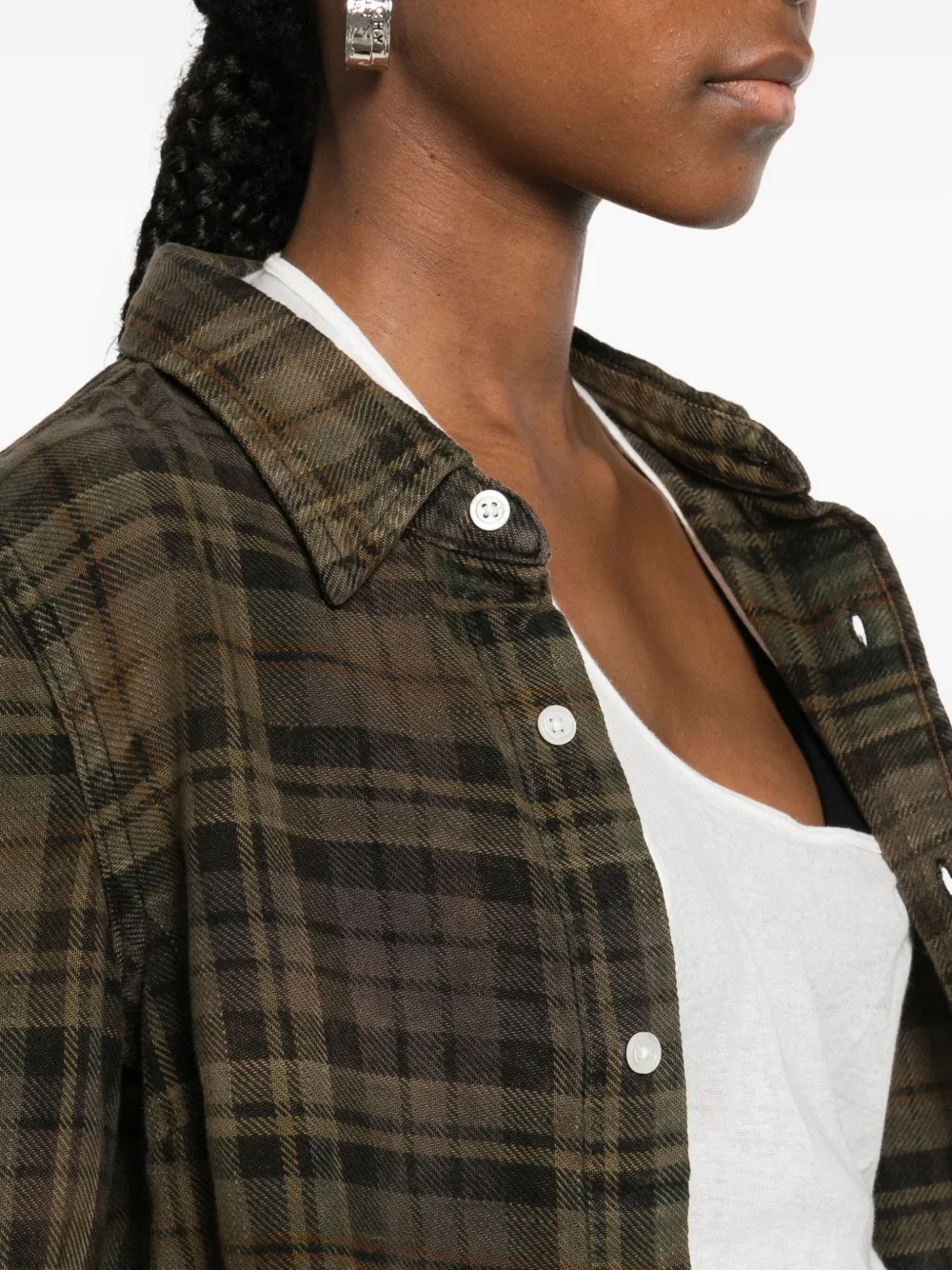 R13 Check-pattern Buttoned Shirt In Green