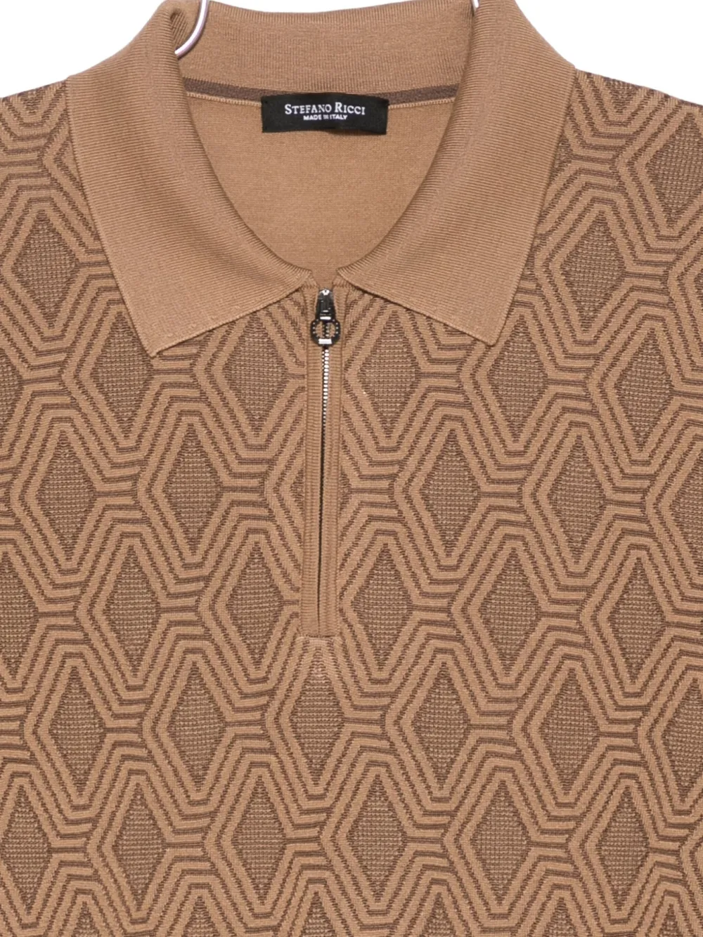 Stefano Ricci Geometric-pattern Polo Shirt In Brown