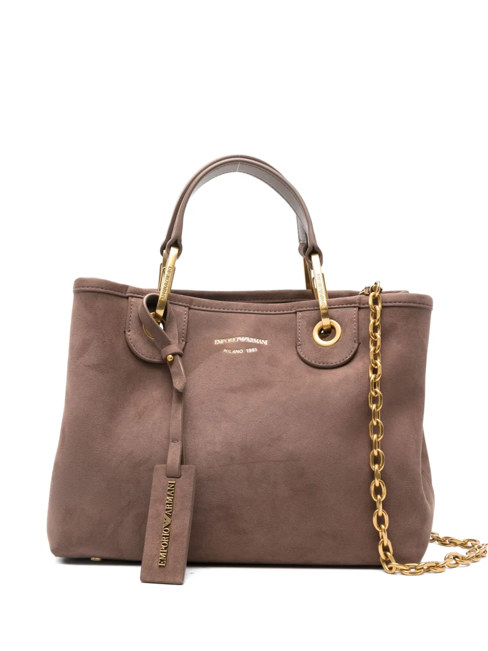 Emporio Armani Logo-lettering Suede Tote Bag In Brown