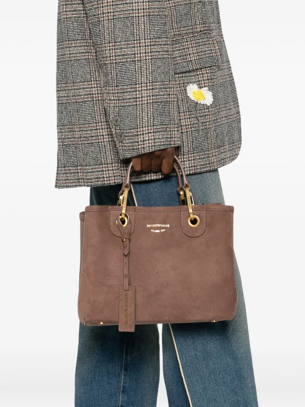 Emporio Armani Suède shopper met logo - Bruin