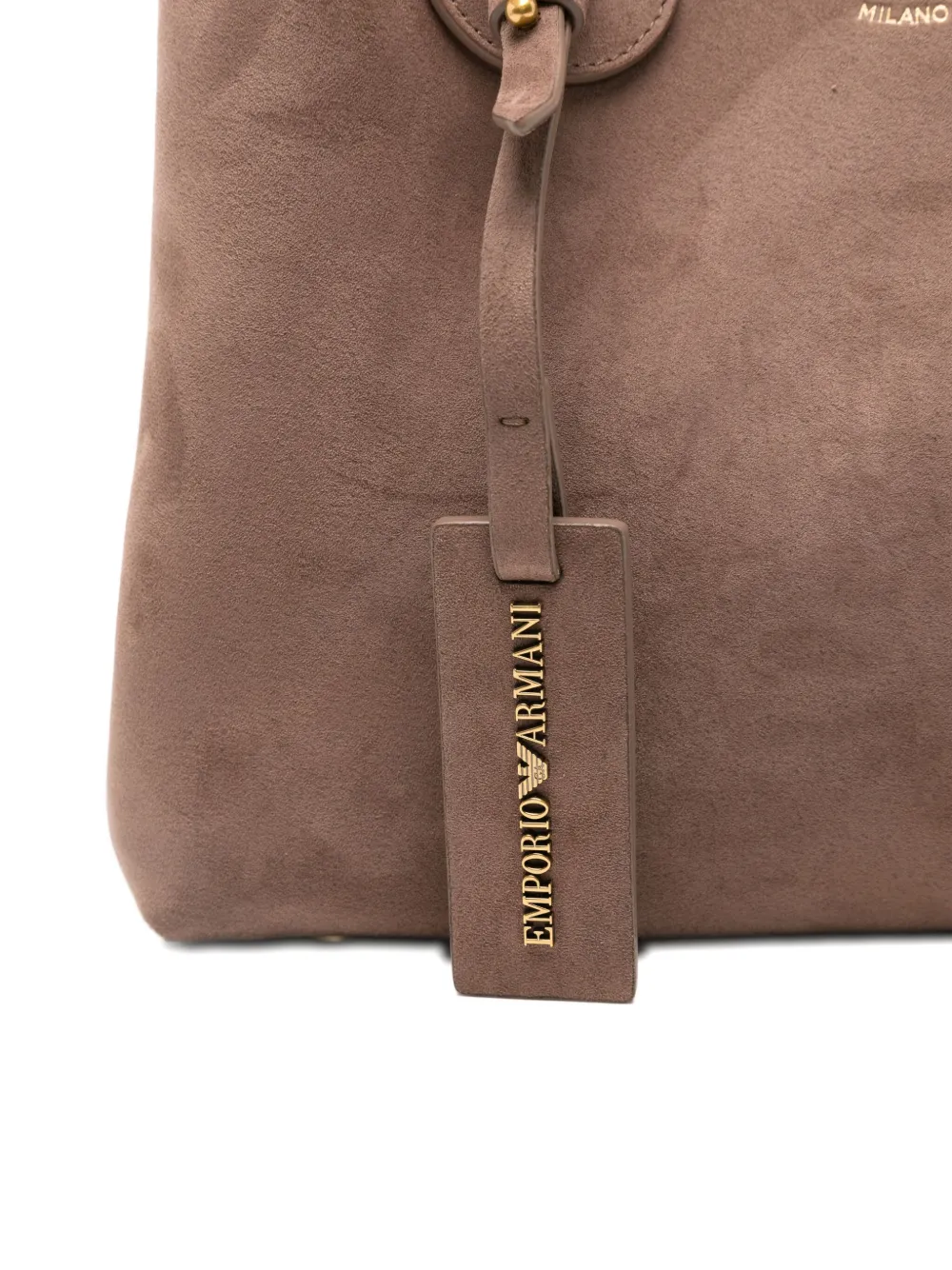 Emporio Armani Logo-lettering Suede Tote Bag In Brown