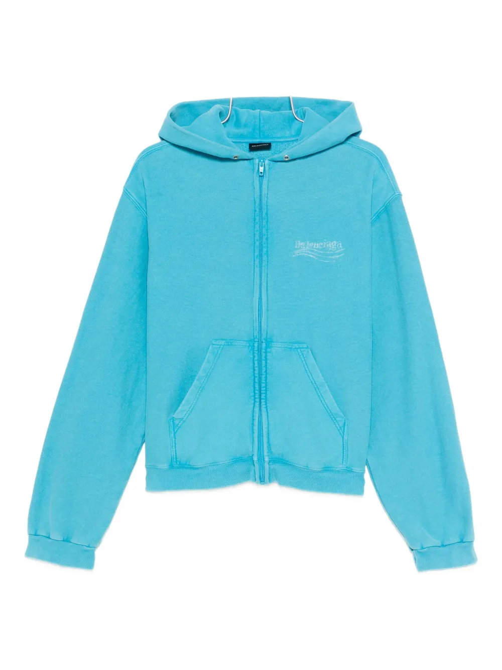 Balenciaga logo-detail cotton hoodie - Blu
