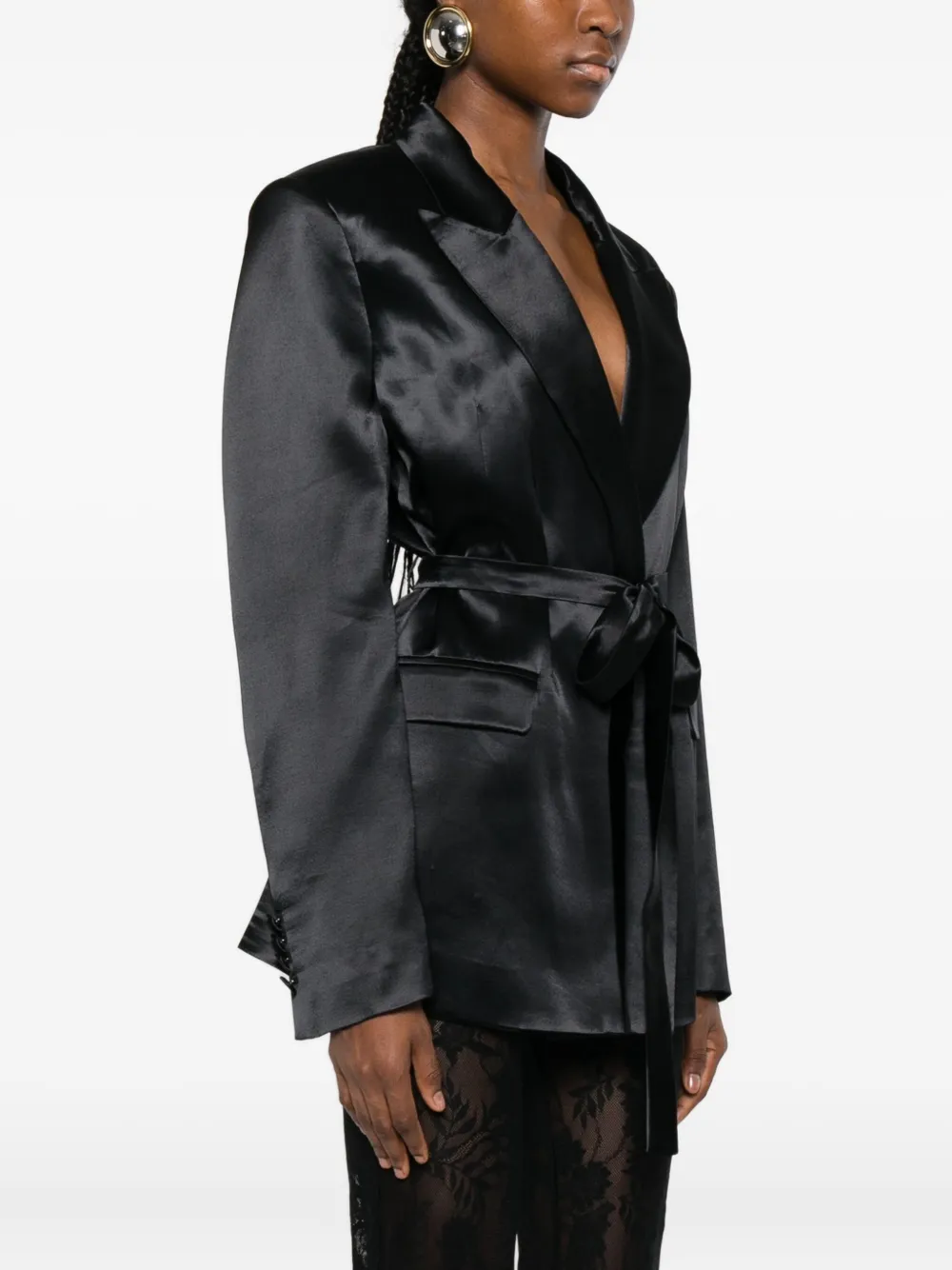 The Andamane Tie-waist Pocket Blazer In Black