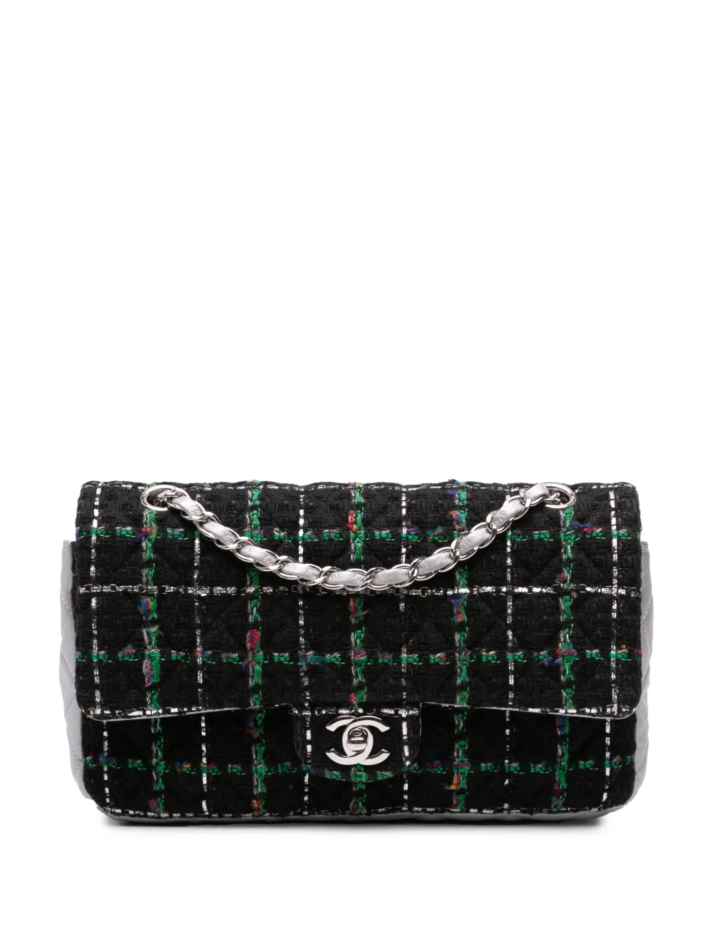 CHANEL Pre-Owned 2017-2018 Medium Classic Quilted Tweed and Metallic Lambskin Double Flap shoulder bag - Schwarz