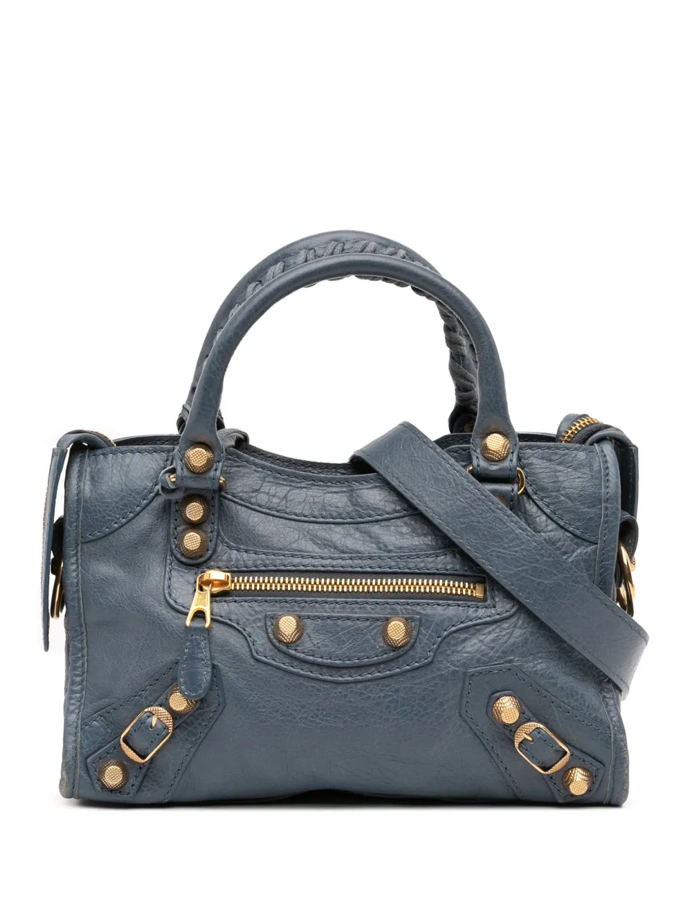 Pre-owned Balenciaga 2014 Mini Lambskin Motocross Giant 12 City Satchel In Blue
