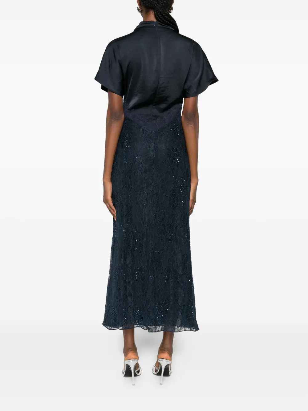 PINKO Jurk met bloemenkant en pailletten Blauw