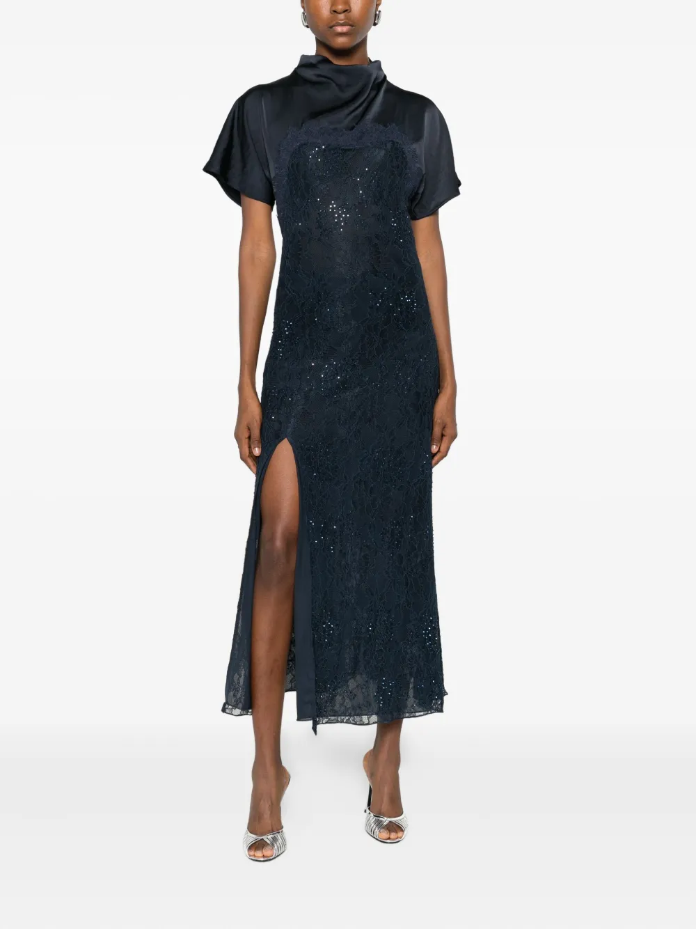 PINKO floral-lace sequin dress - Blauw