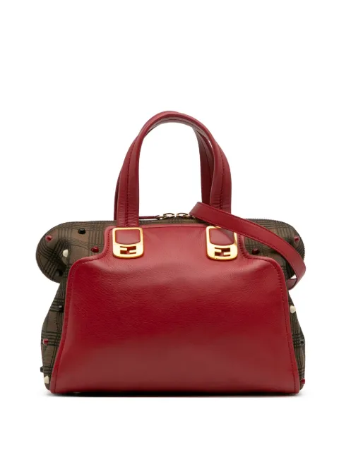 Fendi Pre-Owned 2010-2025 Leather and Studded Canvas Colorblock Chameleon satchel