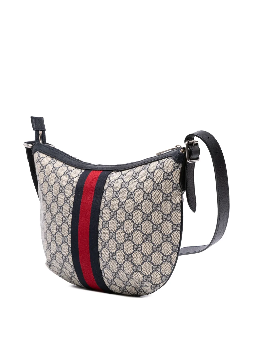 Pre-owned Gucci 2016-2025 Small Gg Supreme Web Ophidia Half Moon Crossbody Bag In Gray
