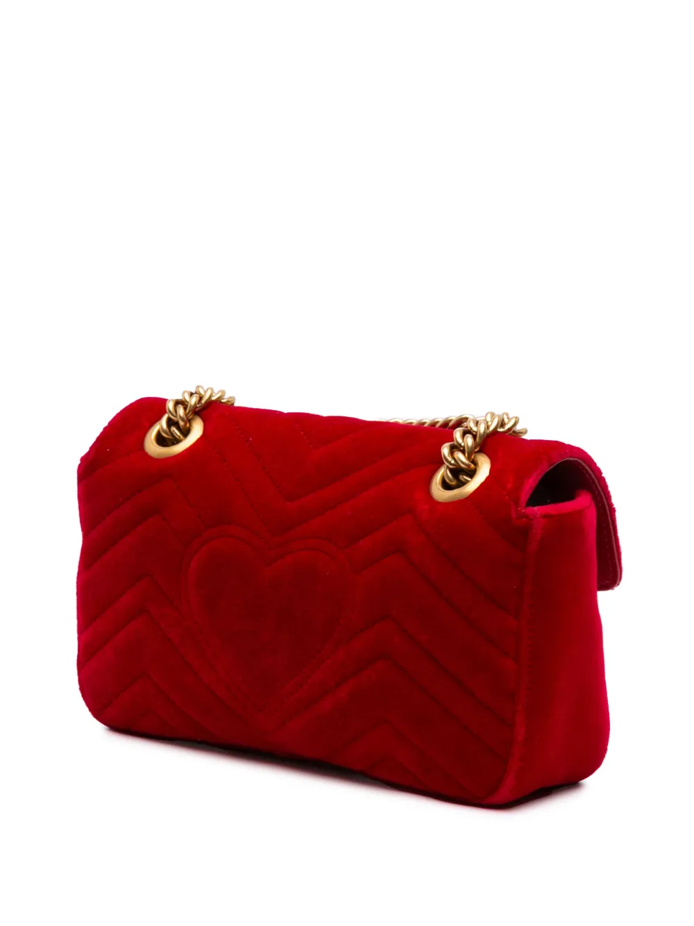 Pre-owned Gucci 2016-2025 Small Gg Marmont Matelasse Velvet Shoulder Bag In Red