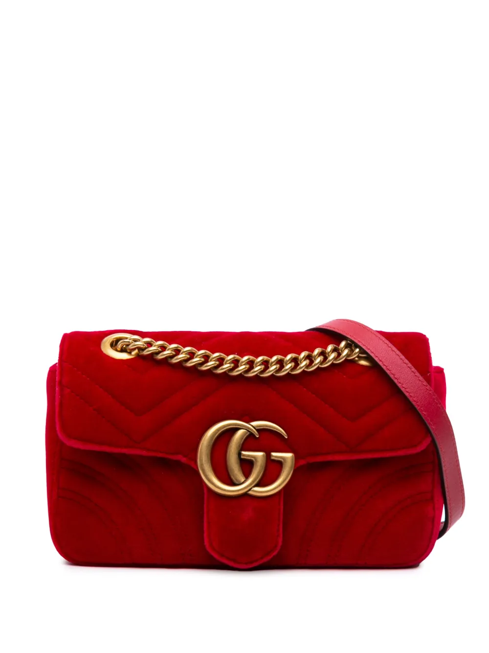 Gucci Pre-Owned 2016-2025 Small GG Marmont Matelasse Velvet shoulder bag | Red | Image 1