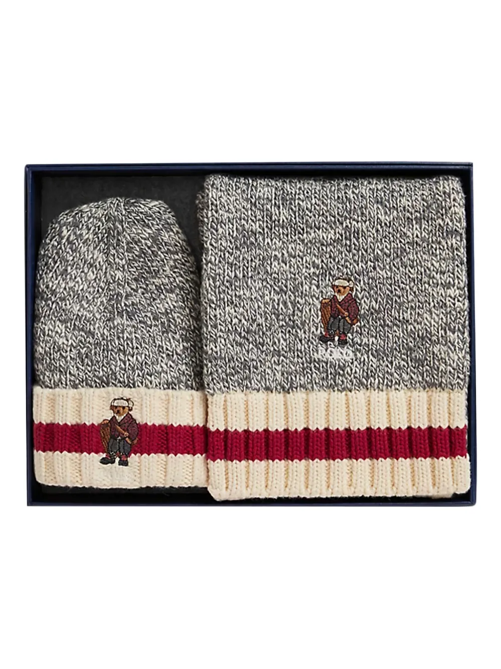 POLO RALPH LAUREN KIDS knitted embroidered two-piece set - Grey