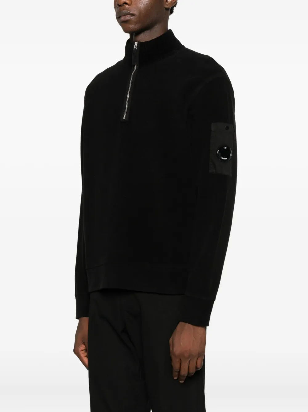 C.P. Company Trui met halve rits en Lens-detail Zwart