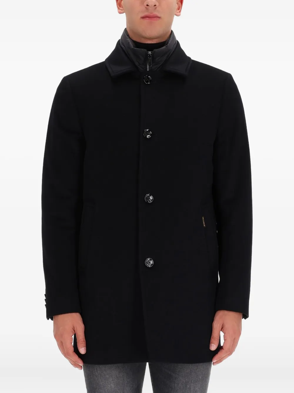 Moorer Notched Lapel Coat Buttoned Cuffs Pockets In Black