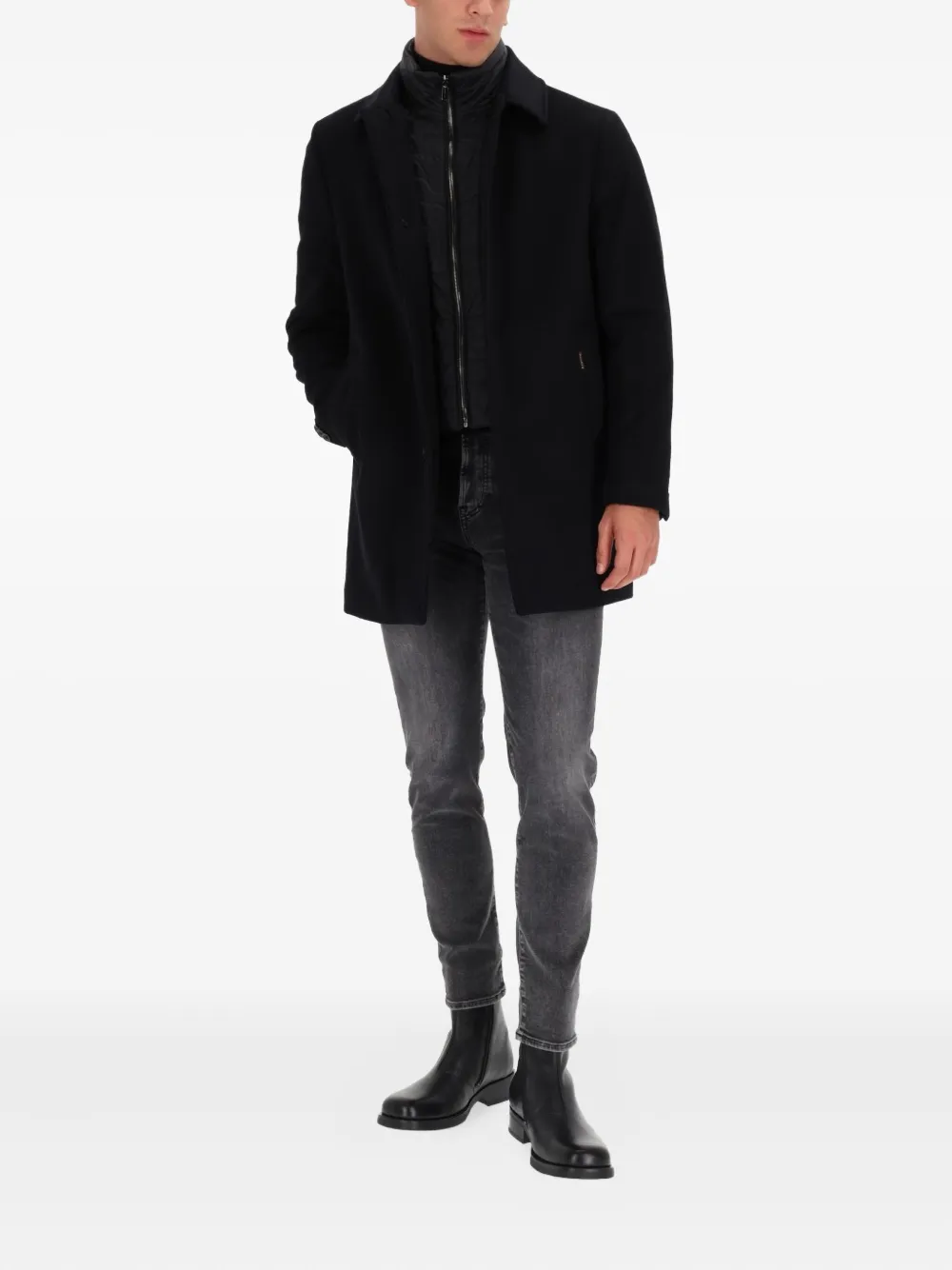 Moorer Notched Lapel Coat Buttoned Cuffs Pockets In Black