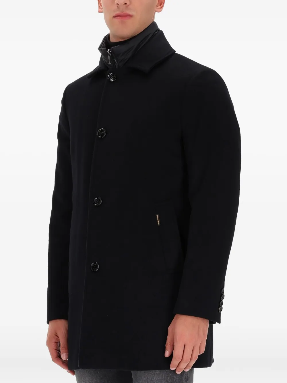 Moorer Notched Lapel Coat Buttoned Cuffs Pockets In Black