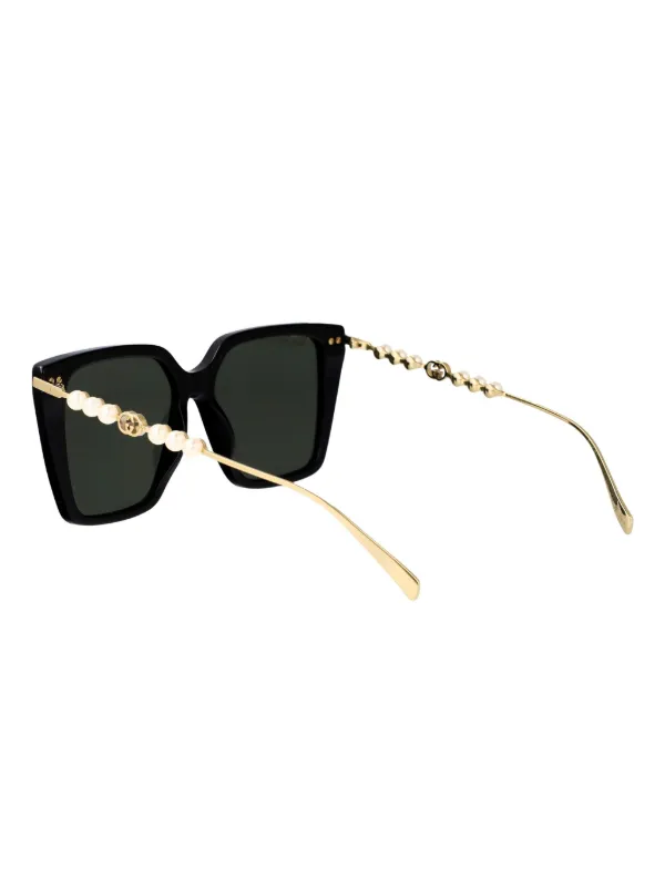 GUCCI スクエアサングラス ブラック/ゴールド Gucci Eyewear パールディテール スクエアサングラス | ブラック
