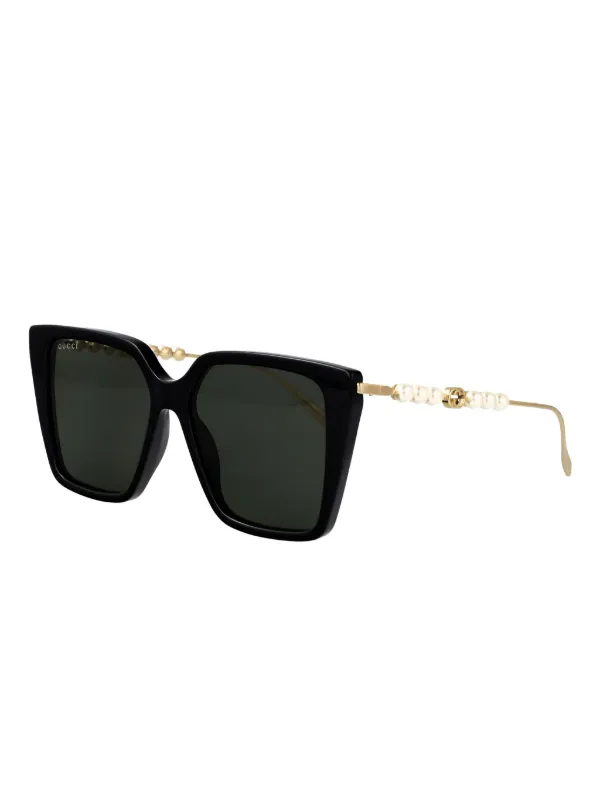 GUCCI スクエアサングラス ブラック/ゴールド Gucci Eyewear パールディテール スクエアサングラス | ブラック