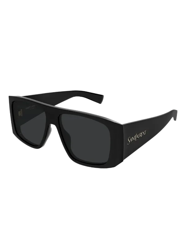 Saint Laurent Eyewear Rectangle Logo Sunglasses | Black | FARFETCH