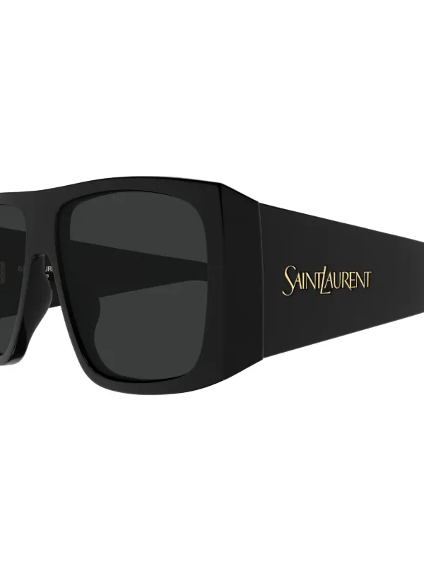 SAINT LAURENT ブラック　サングラス Saint Laurent Eyewear Rectangle Logo Sunglasses | Black | FARFETCH