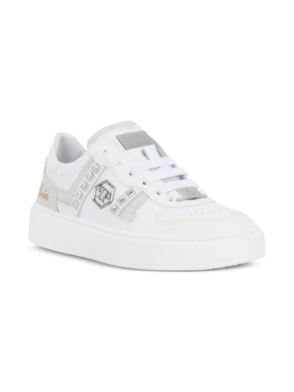 Philipp Plein Junior Low-top sneakers met vlakken en studs Wit
