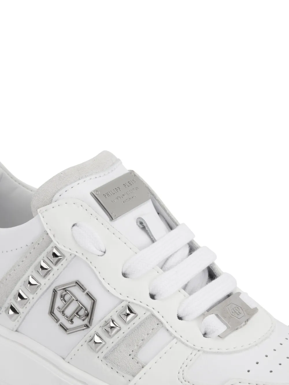 Philipp Plein Junior Low-top sneakers met vlakken en studs Wit